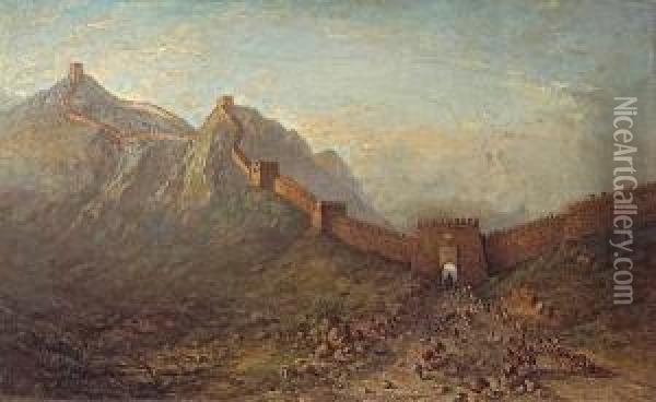 Soldiers At An Opening In The Great Wall Ofchina Oil Painting - Winckworth Allan Gay