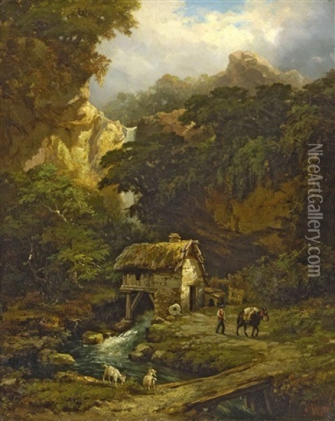 Waldlandschaft Mit Muhle Oil Painting - Arsene (Jean Francois) Pelegry