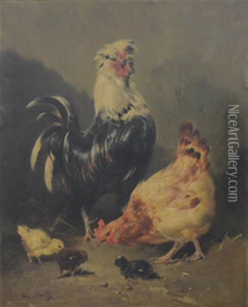 Coqs Et Poules (pair) Oil Painting - Henry Schouten