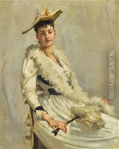 Portrait Of Mademoiselle B Oil Painting - Alexander Mann