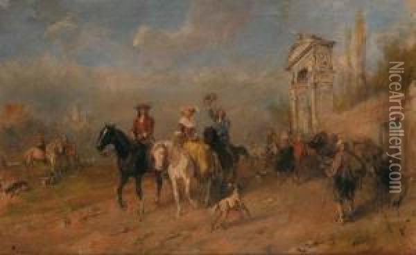 Der Ausritt Zur Jagd Oil Painting - Alfred Ritter von Malheim Friedlander