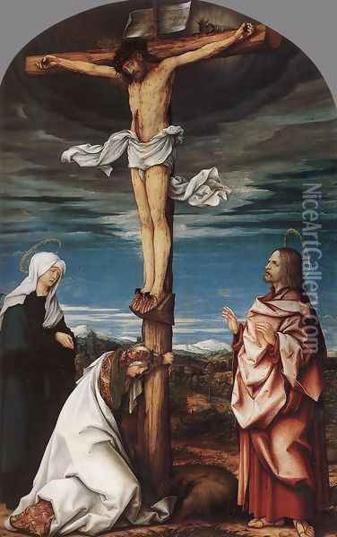Crucifix with Mary, Mary Magdalen and St John the Evangelist 1519 Oil Painting - Hans Burgkmair the elder
