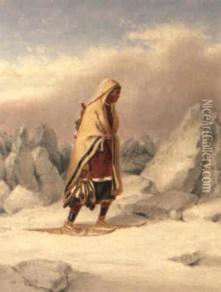 Moccasin Seller In Winter Oil Painting - Cornelius David Krieghoff