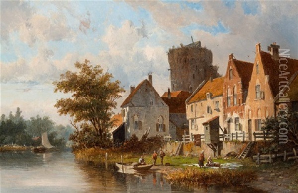 Capriccio Of The Hanzestad Deventer (circa 1860-1866) Oil Painting - Adrianus Eversen