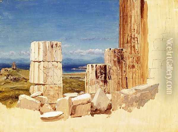 Broken Columns, View from the Parthenon, Athens Oil Painting - Frederic Edwin Church