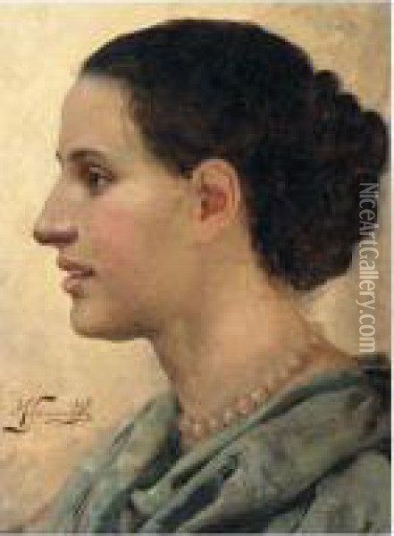 Profile Of A Young Woman Oil Painting - Henrik Ippolipovich Semiradskii