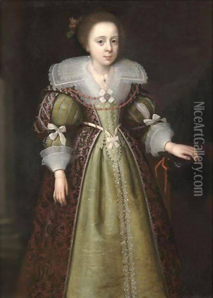 Portrait Of Elizabeth Bassett (1617-1643), Later Duchess Of Newcastle Oil Painting - George Geldorp