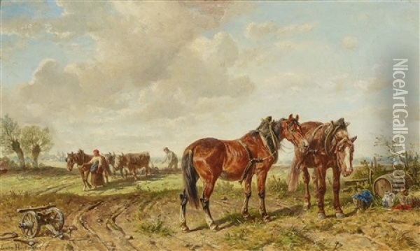 Resting Horses Oil Painting - Ludwig Hartmann