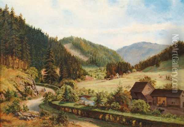 In The Thuringian Forest Oil Painting - Otto Froehlich