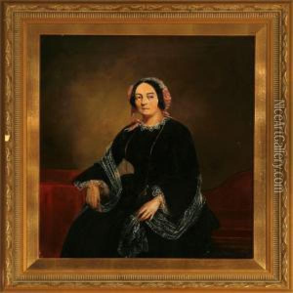 Portrait Of A Woman In A Black Dress And Lace Bonnet Oil Painting - William Stuart Watson