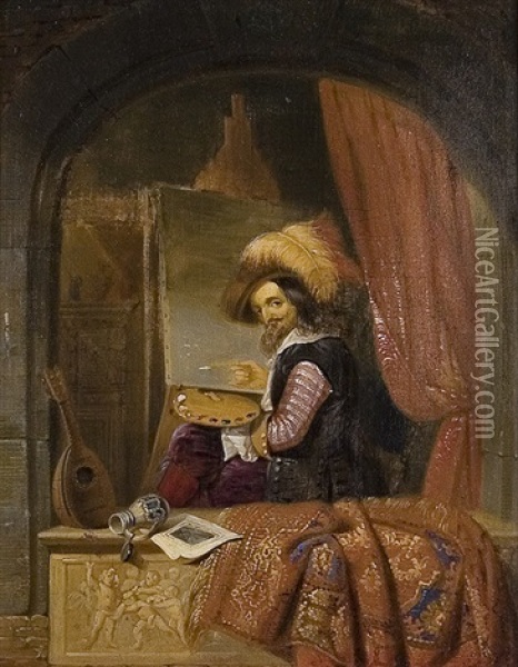 The Painter In His Studio Oil Painting - Gijsbertus Arnoldus Gretser