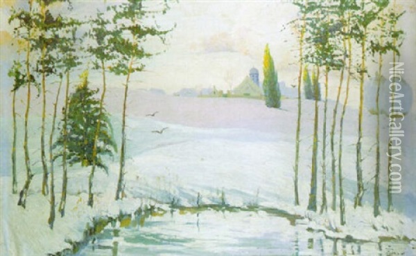 Winterlandschap Oil Painting - Jef De Pauw