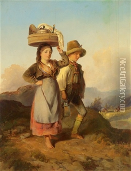 Am Weg Mit Dem Mittagessen Oil Painting - Johann Matthias Ranftl
