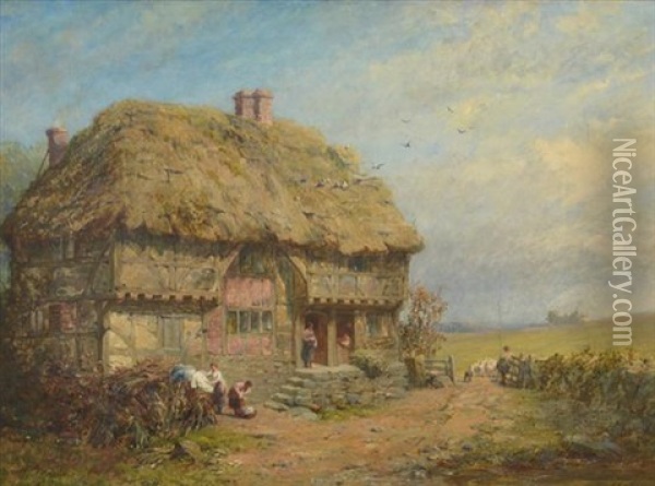 A Country Cottage Oil Painting - James John Hill