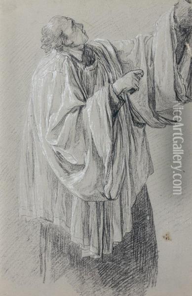 Etude D'homme En Robe D'eglise Oil Painting - Anicet-Charles-Gabriel Lemonnier