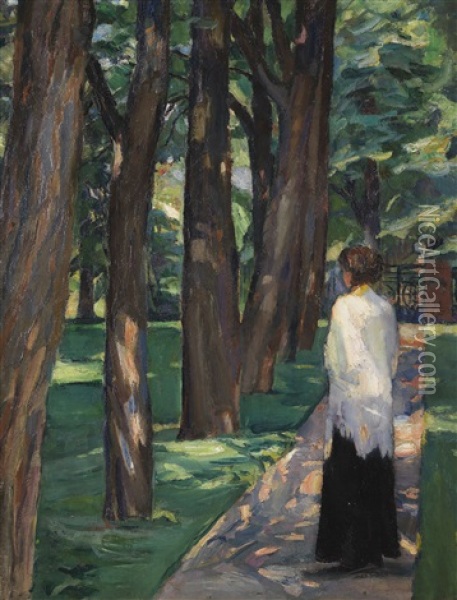 Dame Im Park Oil Painting - Albert Weisgerber