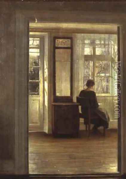 A Lady in an Interior Oil Painting - Carl Vilhelm Holsoe