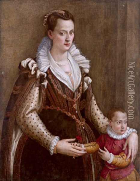Bildnis Von Eleonora De Medici, Herzogin Von Mantua, Mit Ihrem Erstgeborenen Sohn Francesco Iv Oil Painting - Lavinia Fontana