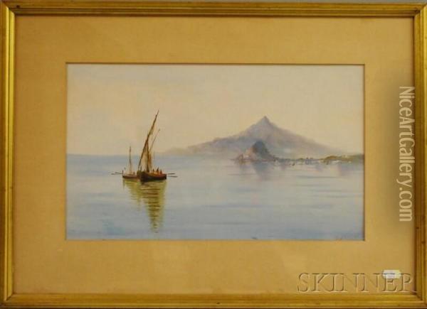 Fishing Boats In Still Waters, Naples. Oil Painting - Rosa Corelli