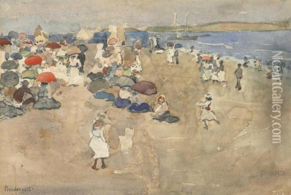 Figures By The Shore Oil Painting - Maurice Brazil Prendergast