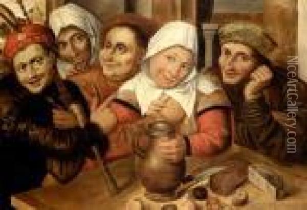 Peasant Making Advances On A Woman Oil Painting - Jan Massys