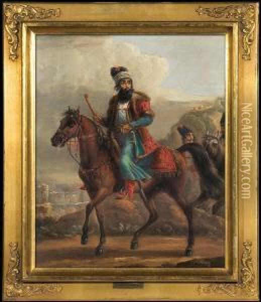 Persian Notable Mounted Oil Painting - Aleksander Orlowski