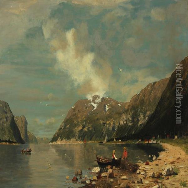 Norwegian Mountainscape Oil Painting - Adelsteen Normann
