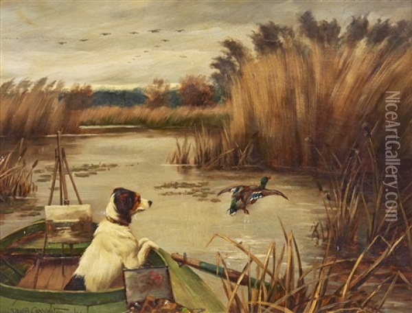 Dog And A Mallard Oil Painting - James Yates Carrington