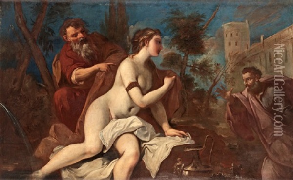 Susanna Och Gubbarna Oil Painting - Antonio Bellucci