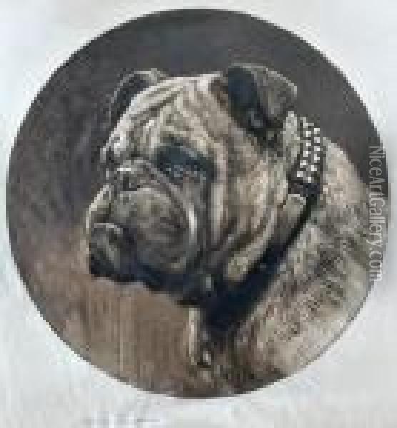 Head Of A Bulldog Oil Painting - Herbert Thomas Dicksee