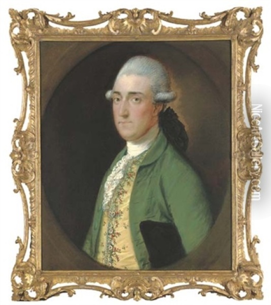 Portrait Of Walwyn Graves, Of Mickleton Manor, Gloucestershire, Half-length, In A Green Coat And Yellow Embroidered Waistcoat, A Tricorn Under His Left Arm Oil Painting - Thomas Gainsborough