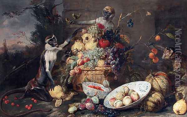 Monkeys fruit thieves Oil Painting - Frans Snyders