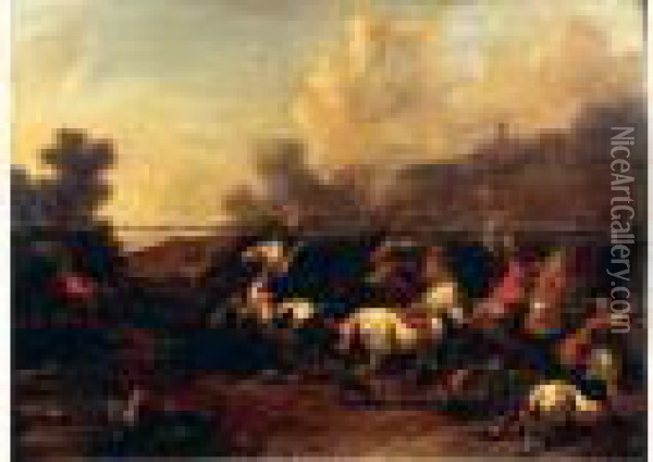 Choc De Cavalerie Oil Painting - Simon Johannes van Douw