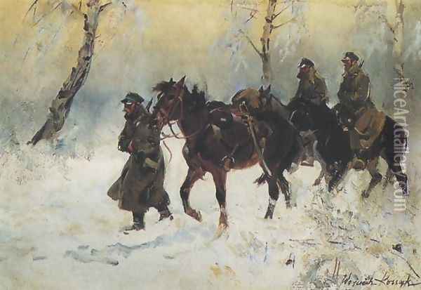 Cavalrymen (Uhlans) Oil Painting - Wojciech Kossak