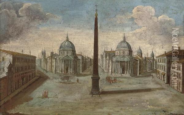 The Piazza Del Popolo, Rome Oil Painting - Hendrik Frans Van Lint