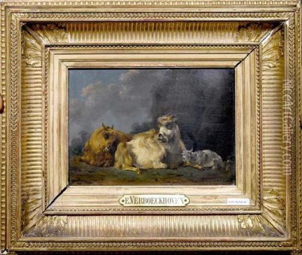 Zwei Liegende Ziegen. Oil Painting - Eugene Joseph Verboeckhoven