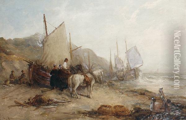 Waiting For The Fish, South Coast Of Wales Oil Painting - William Edward Webb