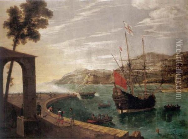Mediterranean Harbour Oil Painting - Abraham Casembroot