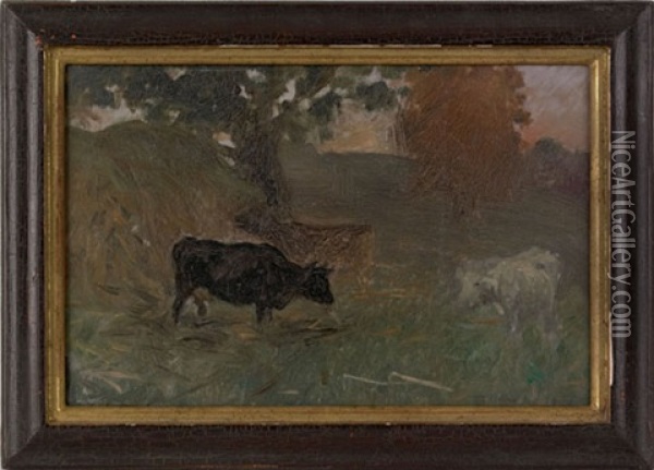 Landscape With Cows Oil Painting - Arthur B. Davies