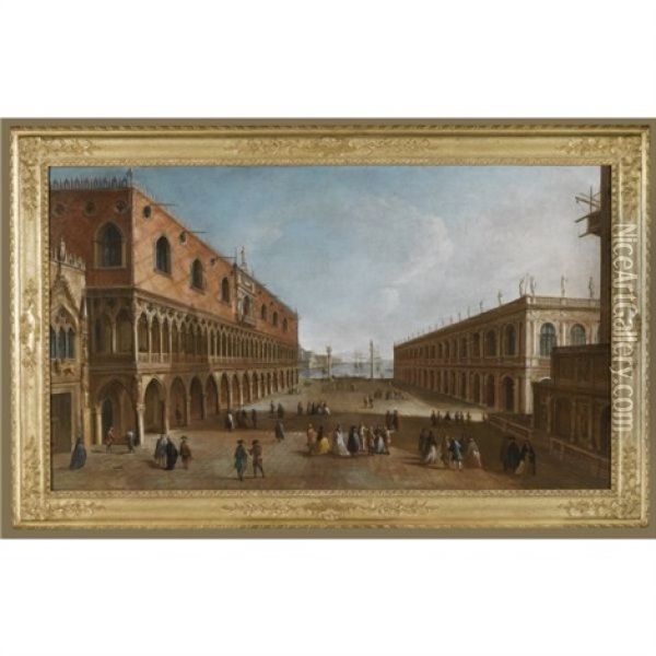 Venice, A View Of The Piazzetta Looking South With The Palazzo Ducale And The Biblioteca Marciana Opposite, With The Base Of The Campanile Oil Painting - Francesco Albotto
