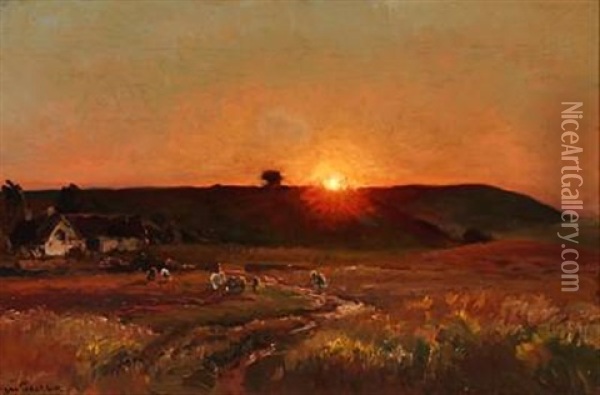 Sankt Hans Aften, 1889, Skamstrup (midsummer's Eve) Oil Painting - Viggo Pedersen