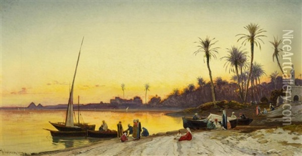 Abend Am Nil Oil Painting - Hermann David Salomon Corrodi
