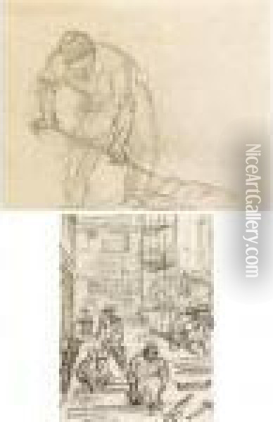 Recto: A Buildingsite; Verso: A Man Digging Oil Painting - Jan Toorop