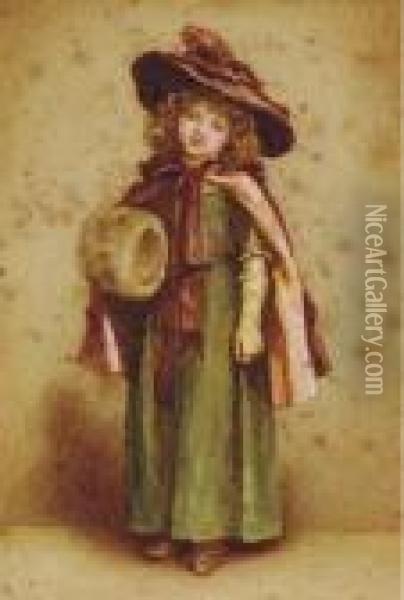 Young Girl With A Muff Oil Painting - Kate Greenaway