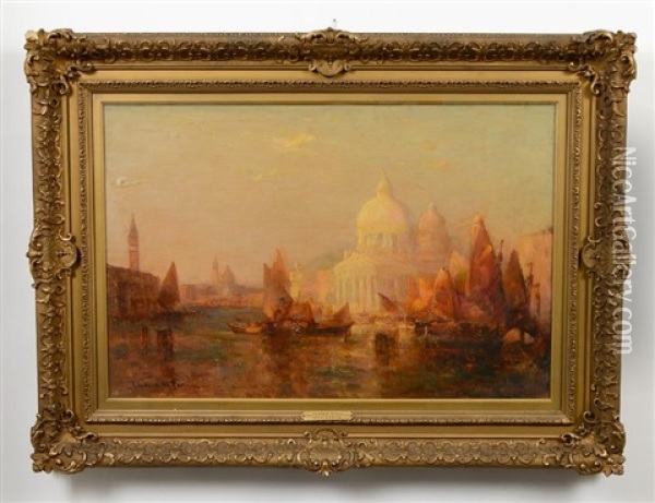 A View Of The Grand Canal At Sunset Oil Painting - Lucien Whiting Powell