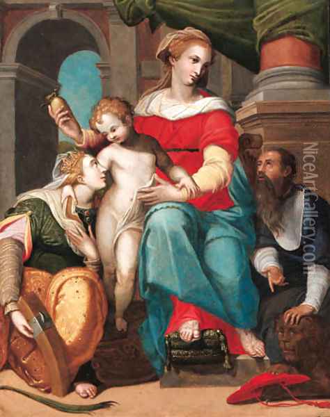Madonna and Child with Saint Jerome and Saint Catherine Oil Painting - Orazio Samacchini