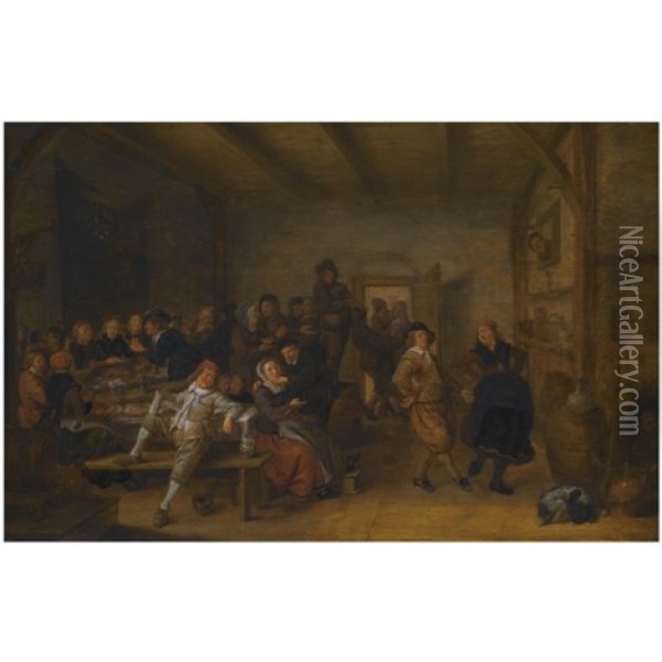 A Tavern Interior With Figures Revelling And Merry-making During A Wedding Feast Oil Painting - Jan Miense Molenaer