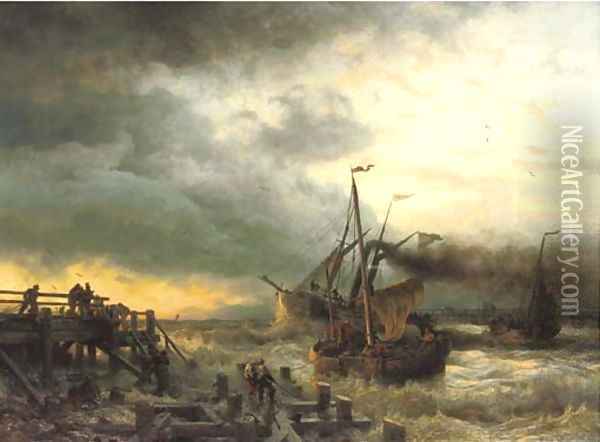 The departure of the steamship Oil Painting - Andreas Achenbach