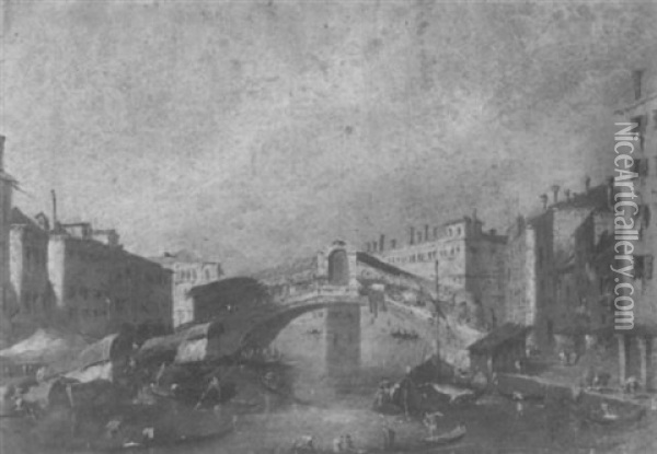 Vue Du Pont Rialto Oil Painting - Giacomo Guardi