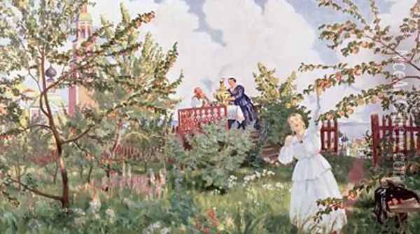 The Orchard Oil Painting - Boris Kustodiev